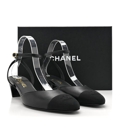Chanel Lambskin Grosgrain Cap Toe CC Slingback Pumps 39.5 Black 9 of 9