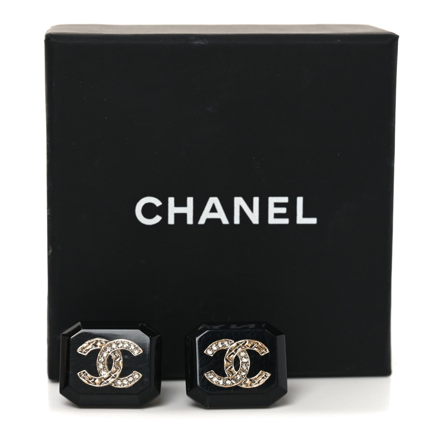 Enamel Strass CC Earrings Black