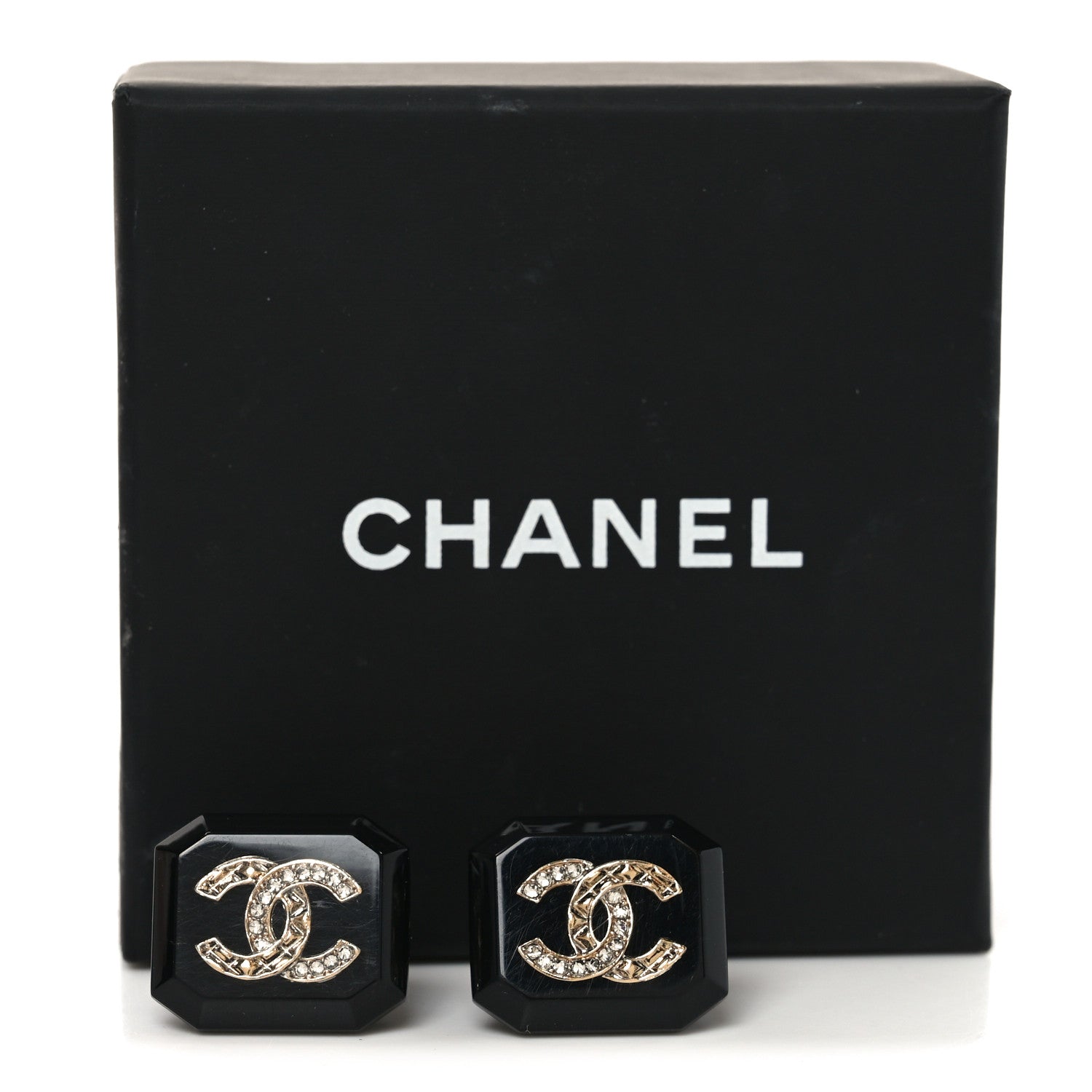 Chanel Enamel Strass CC Earrings Black 5 of 5