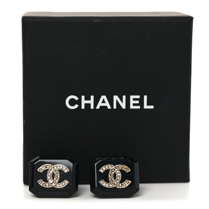 Chanel Enamel Strass CC Earrings Black 5 of 5