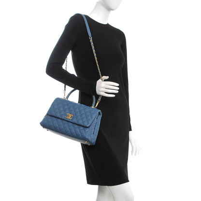 Chanel Caviar Lizard Quilted Small Coco Handle Flap Blue 2 of 9