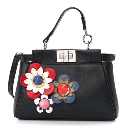 Fendi Nappa Flowerland Micro Peekaboo Iconic Satchel Black Multicolor 1 of 12