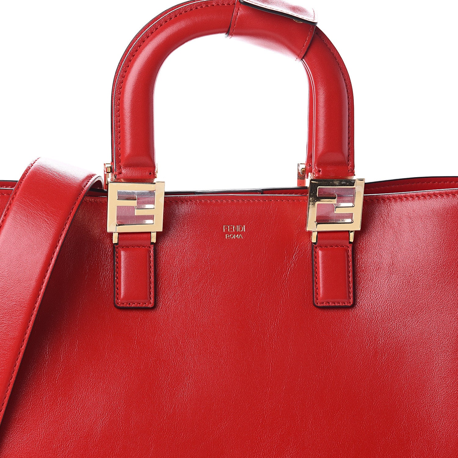 Fendi Vitello Glacier Medium FF Tote Rosso Cardinale 6 of 8