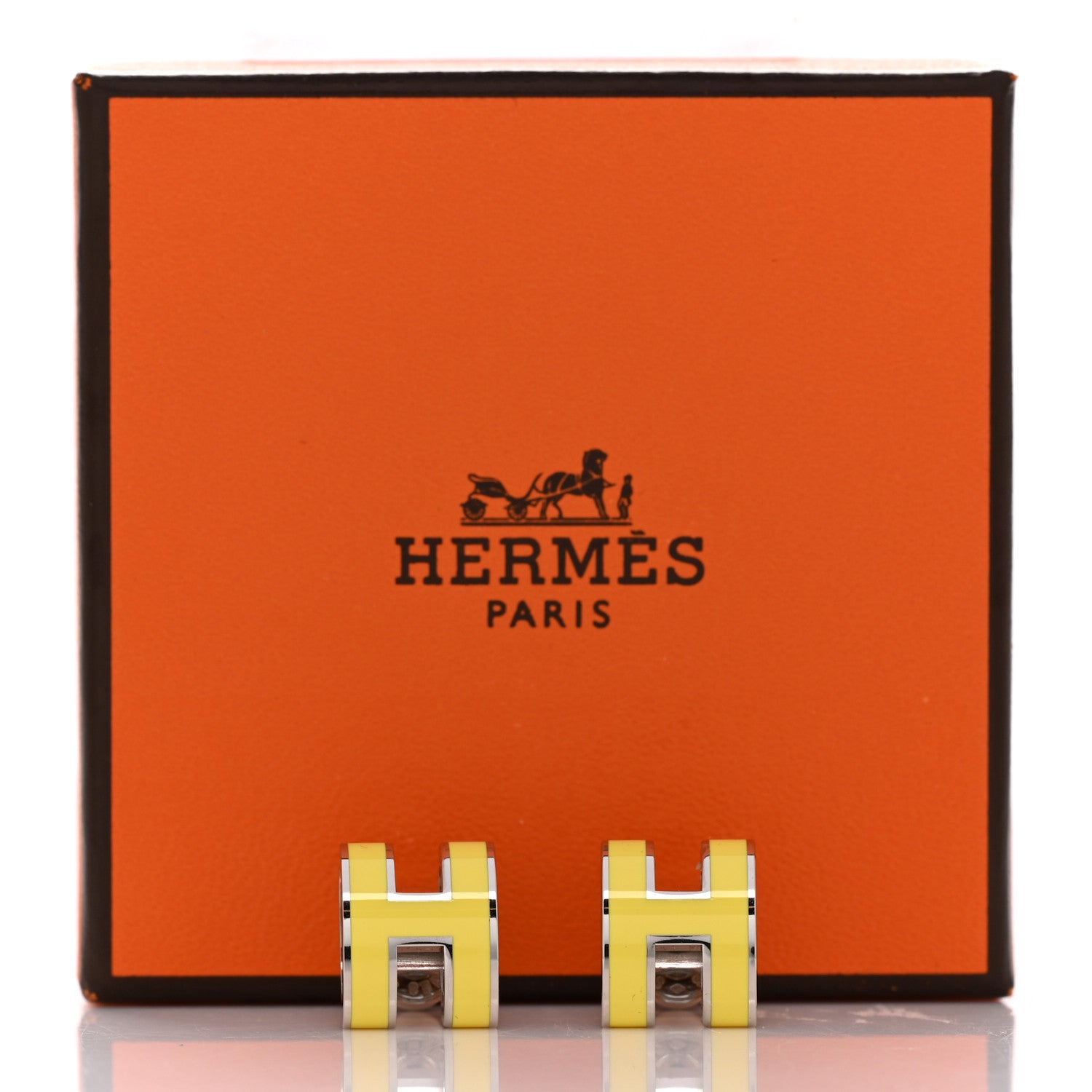 Hermes Palladium Lacquered Mini Pop H Earrings Jaune Sature 6 of 6