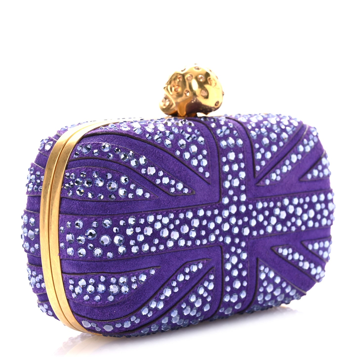 Suede Crystal Britannia Skull Box Clutch Purple