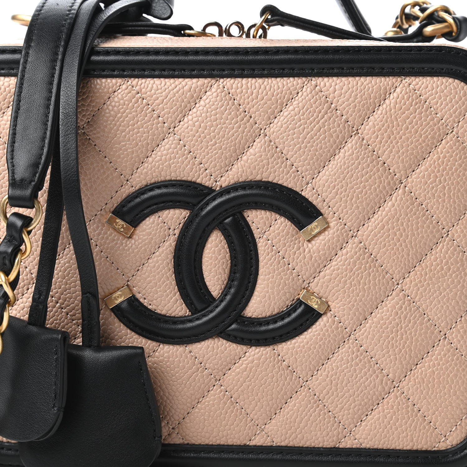Chanel Caviar Quilted Medium CC Filigree Vanity Case Beige Black 10 of 11