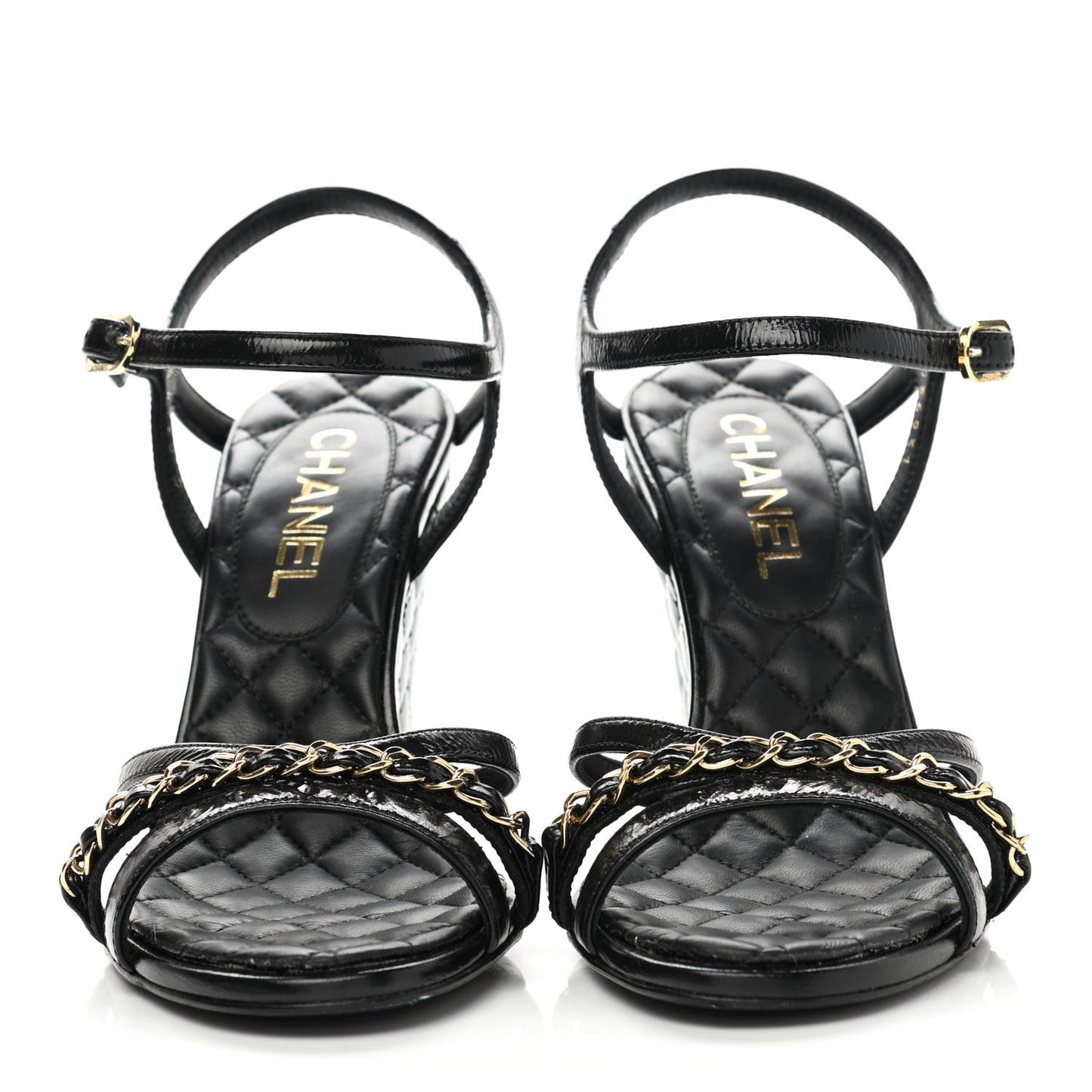 Lambskin Quilted Wedge Sandals 37.5 Black