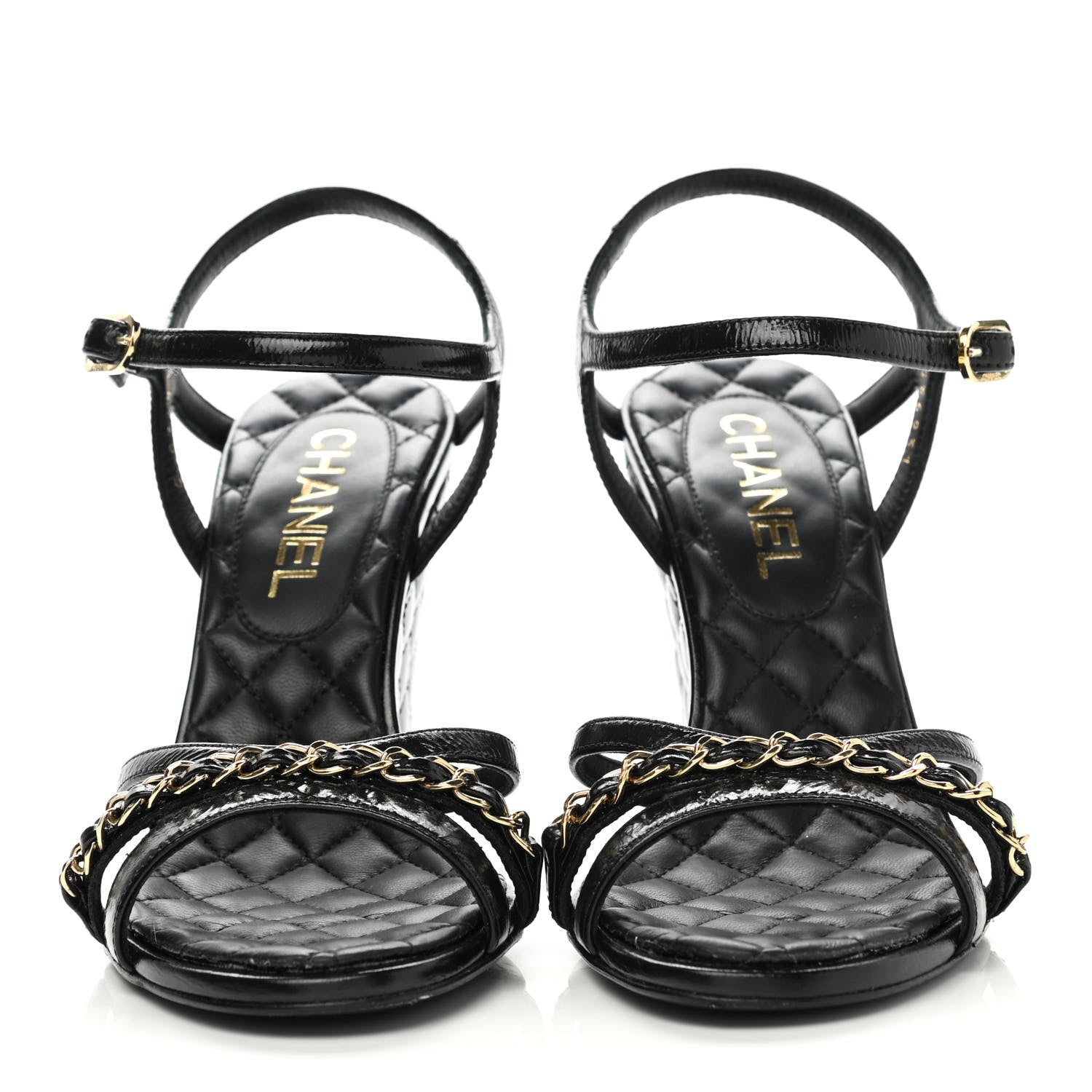 Chanel Lambskin Quilted Wedge Sandals 37.5 Black 3 of 9