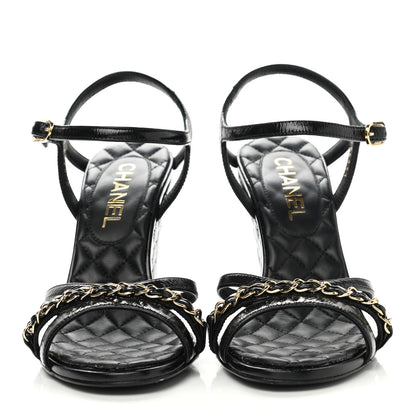 Chanel Lambskin Quilted Wedge Sandals 37.5 Black 3 of 9