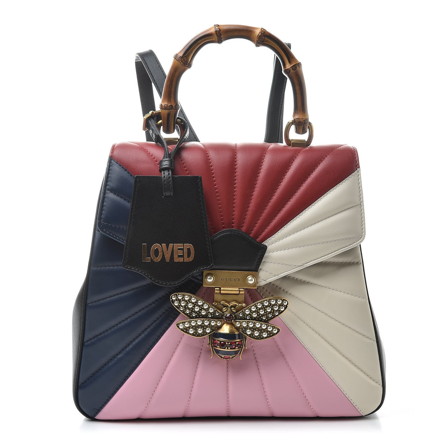 Gucci Calfskin Bamboo Trapuntata Queen Margaret Backpack Blue Agata Hibiscus Red Mystic White Sugar Pink 1 of 10