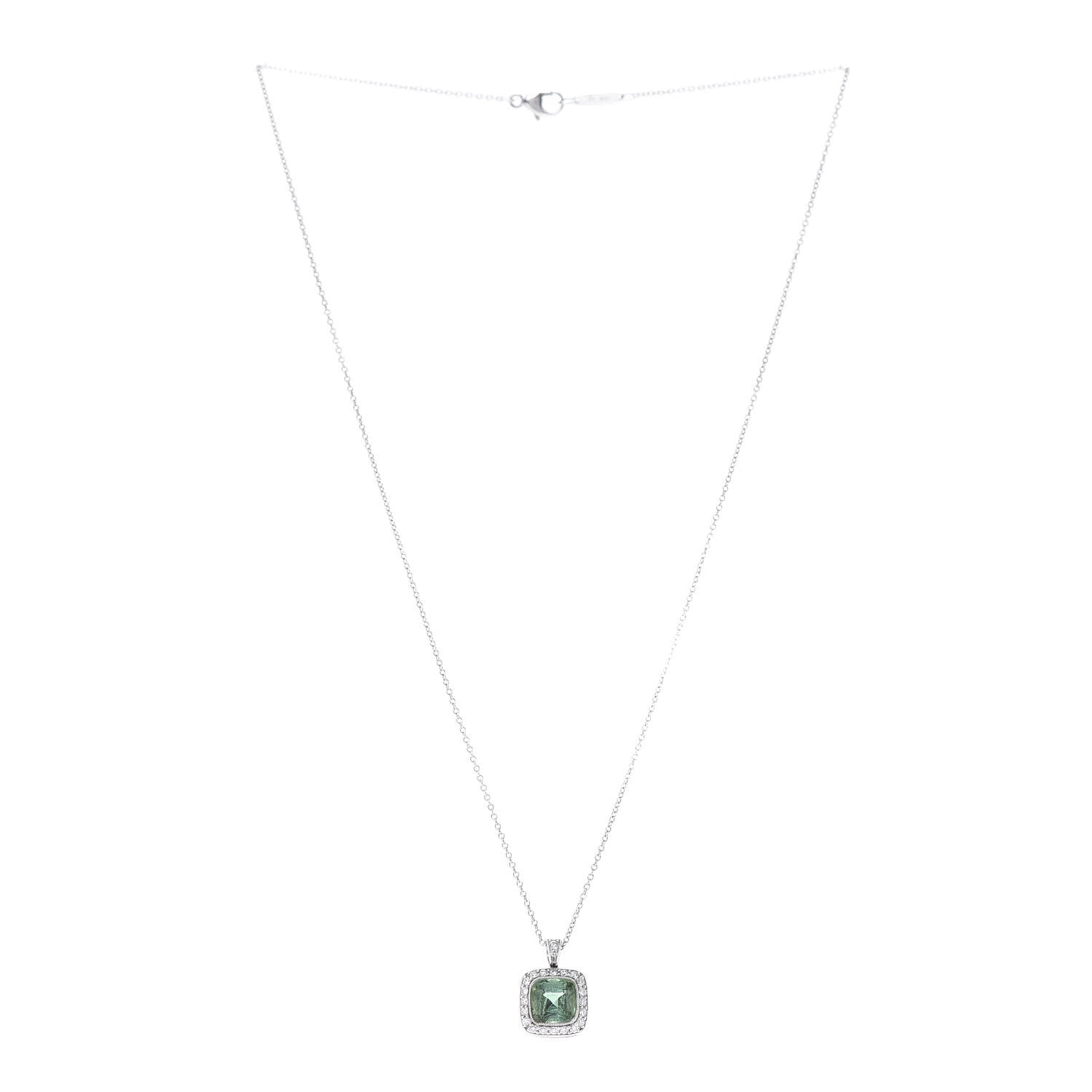 Tiffany Platinum Diamond Green Tourmaline Legacy Pendant Necklace 3 of 8