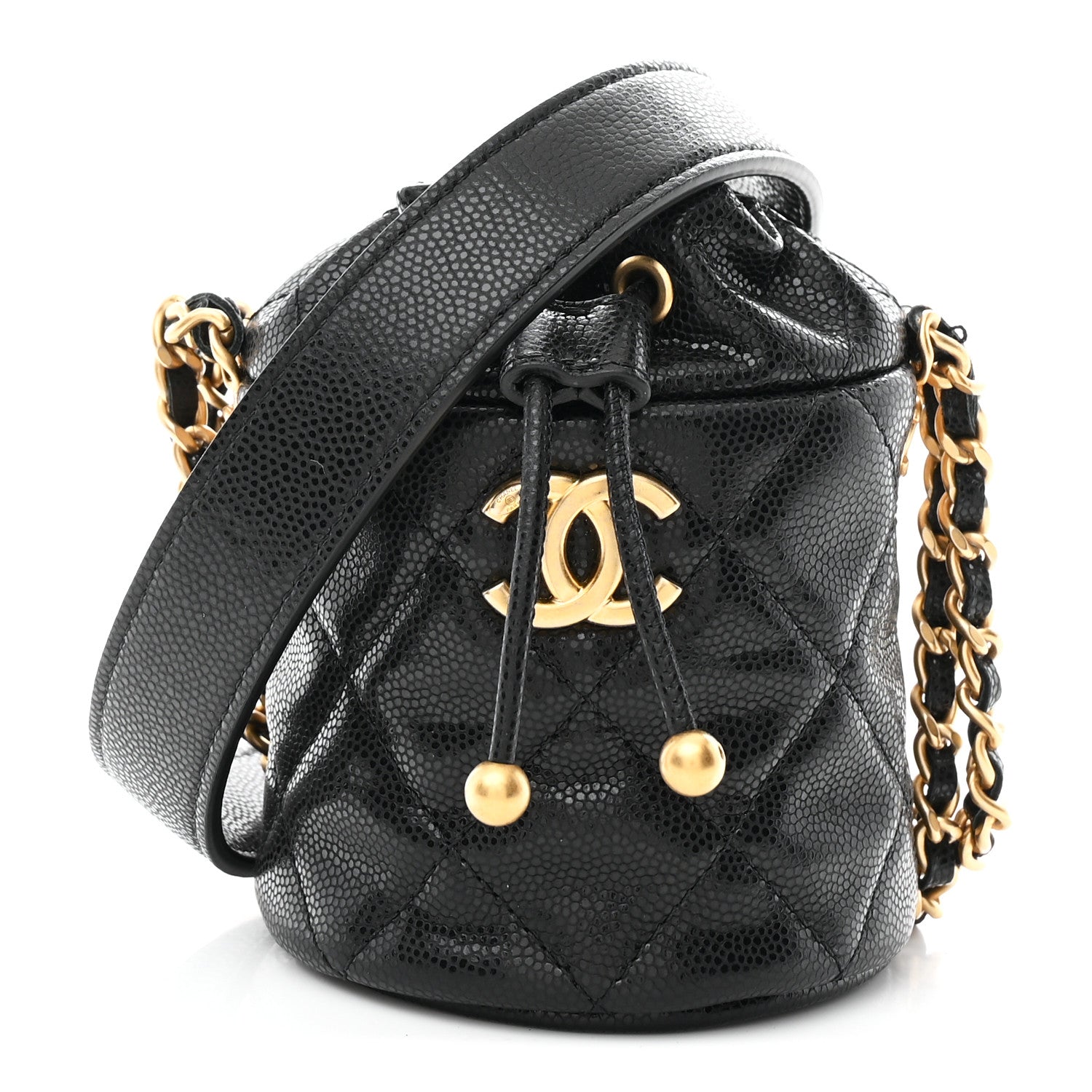 Chanel Caviar Quilted Twist Your Buttons Micro Bucket Bag Black 1 of 10