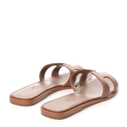 Hermes Box Calfskin Oran Sandals 37.5 Gold 4 of 9