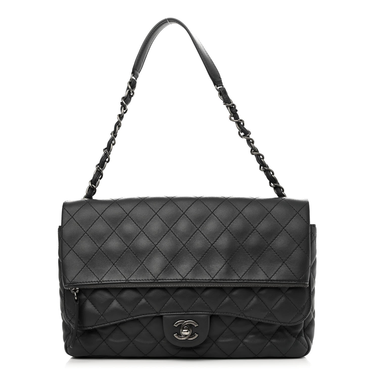 Chanel Lambskin Quilted Jumbo Multi Flap Bag Dark Grey 1 of 10