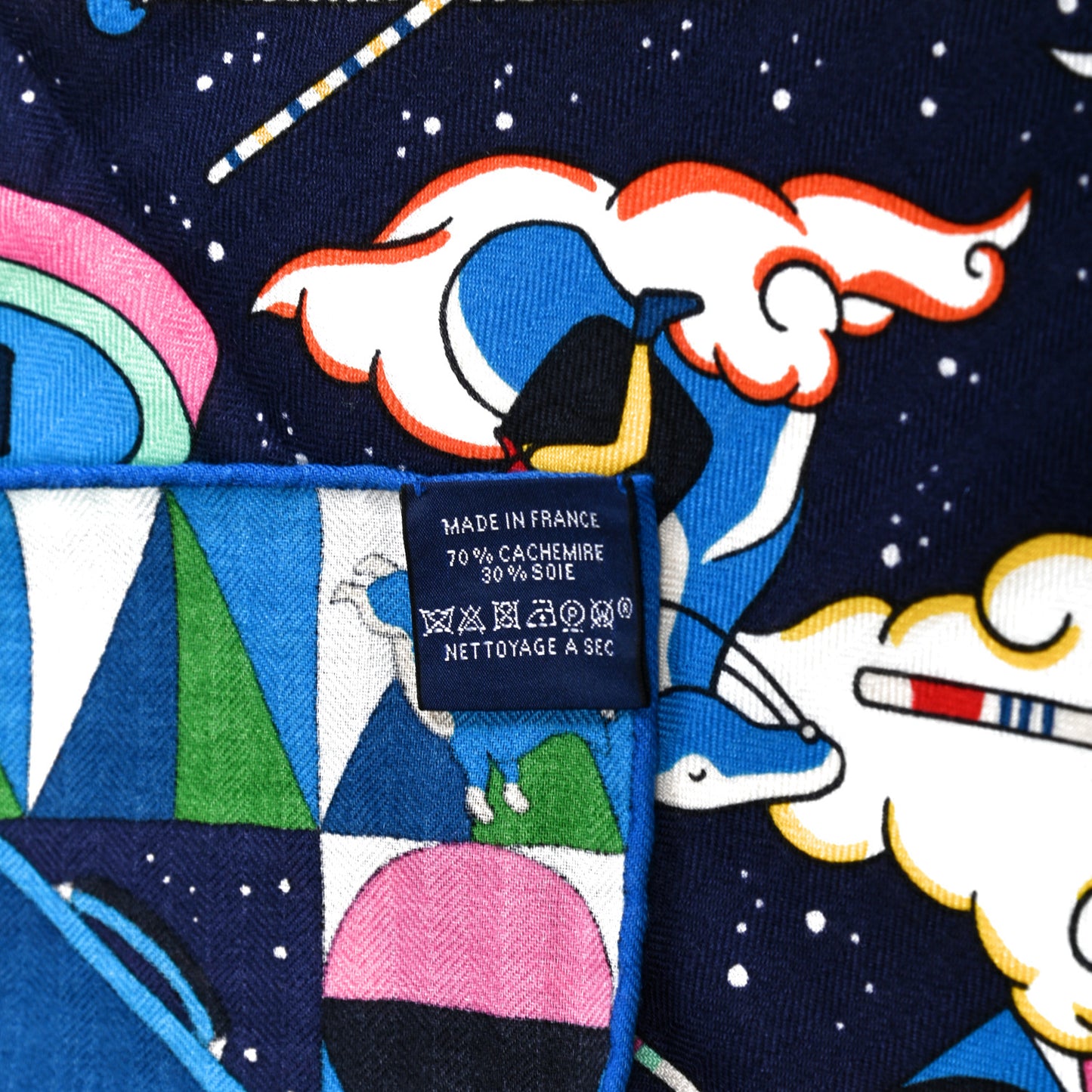 Cashmere Silk L'Epopee D'Hermes Shawl 140 Bleu Jaune Multicolore