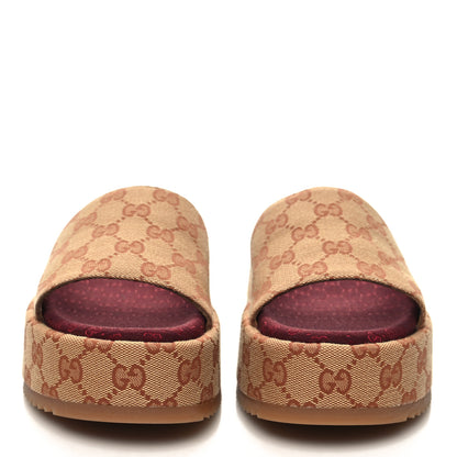 Gucci Canvas GG Monogram Angelina Platform Slide Sandals 36.5 Beige Ruggine 2 of 9