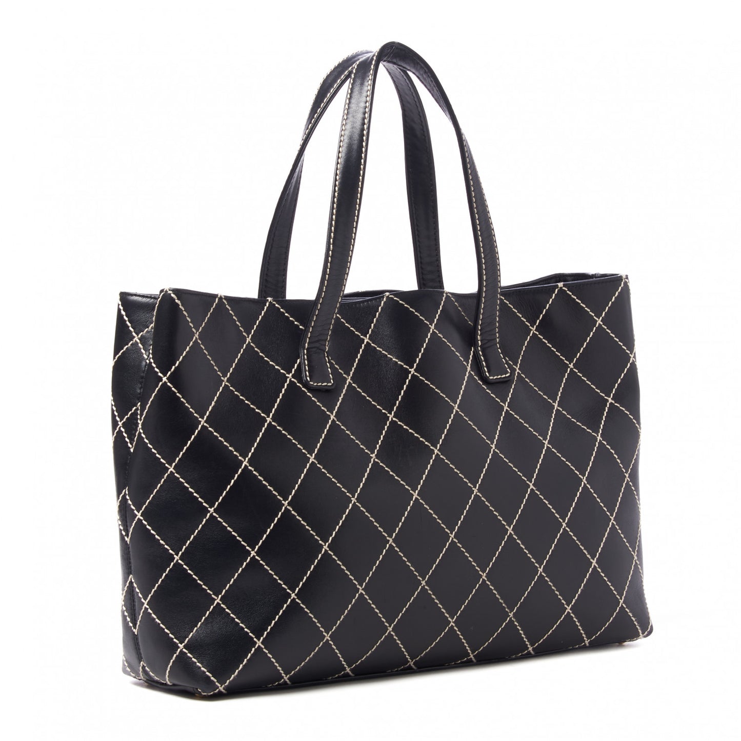 Calfskin Wild Stitch Large Tote Black