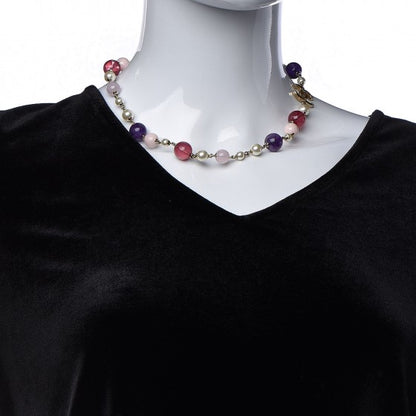 Chanel Pearl Bead CC Necklace Pink Purple Gold 2 of 5