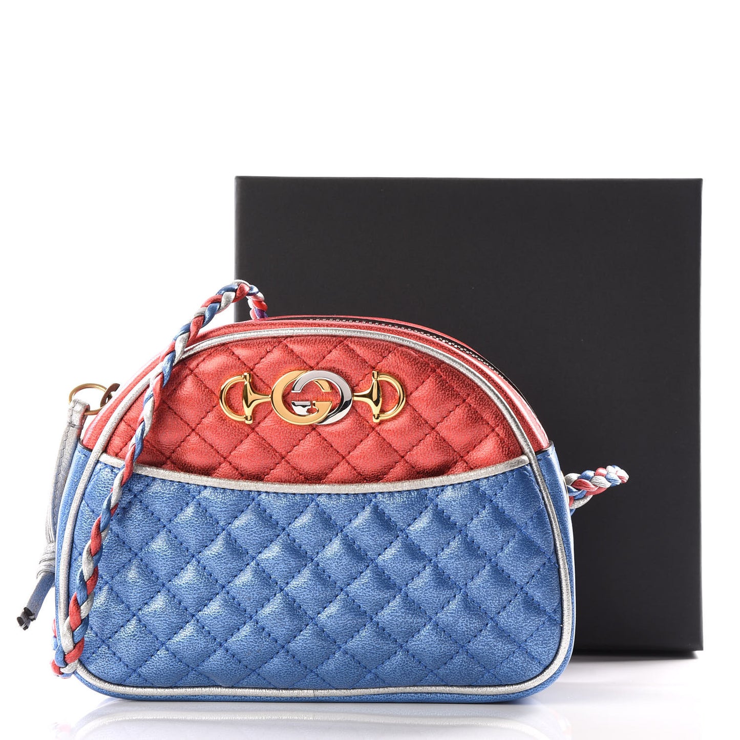 Laminated Nappa Trapuntata Mini Zumi Dome Shoulder Bag Rosso Marine Argento