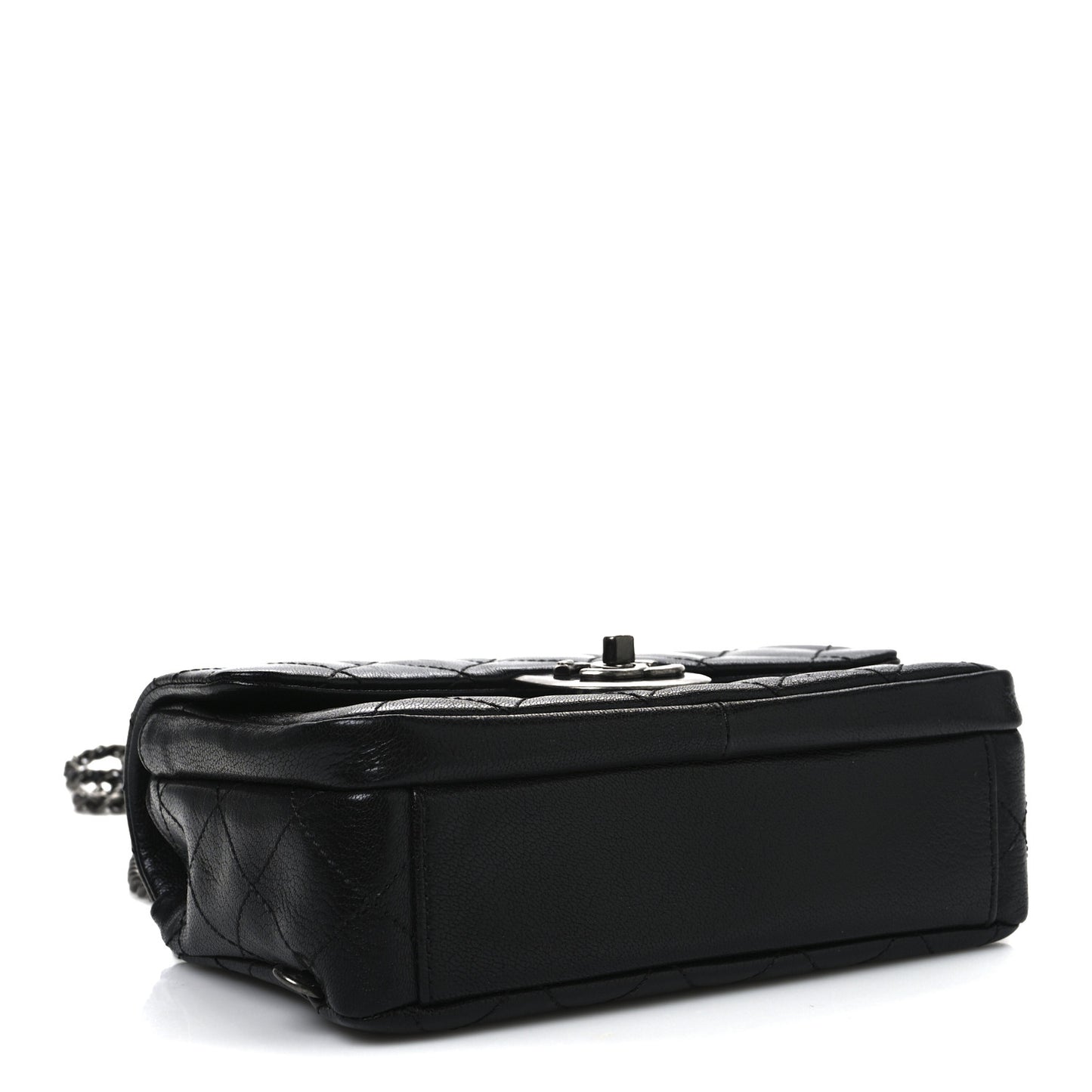 Shiny Goatskin Quilted Small Double Carry Waist Chain Flap Black