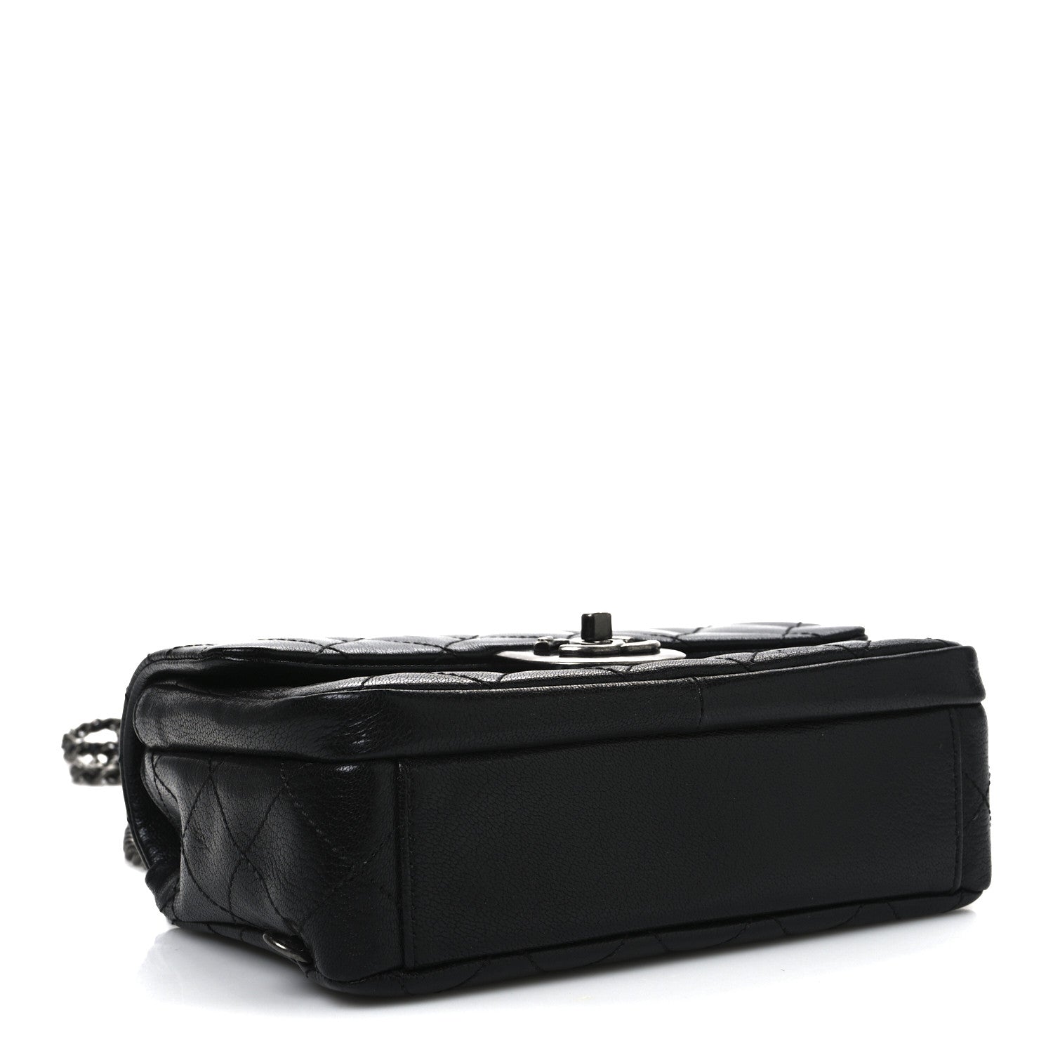 Chanel Shiny Goatskin Quilted Small Double Carry Waist Chain Flap Black 4 of 11