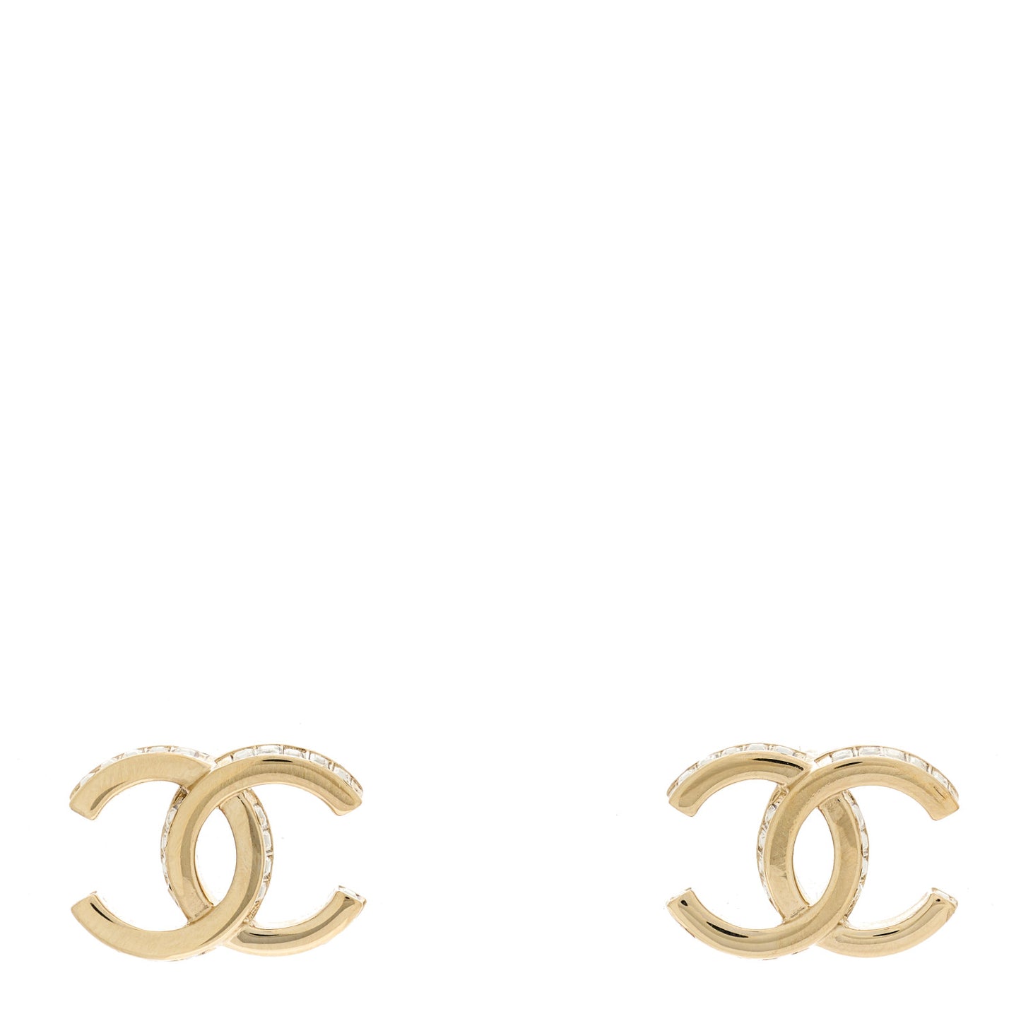 Metal Baguette Crystal CC Earrings Gold