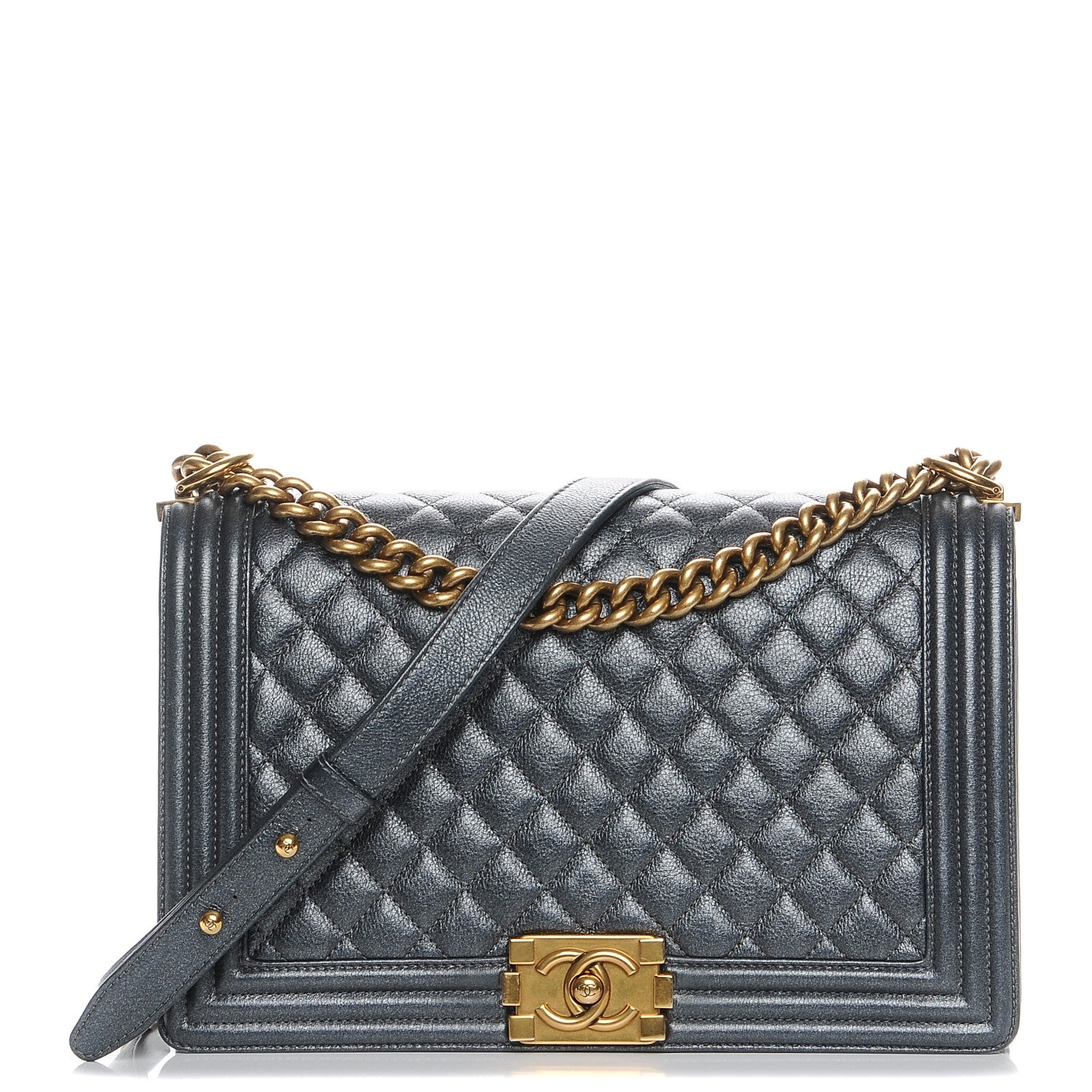 Chanel Metallic Calfskin Quilted New Medium Boy Flap Dark Grey 1 of 8
