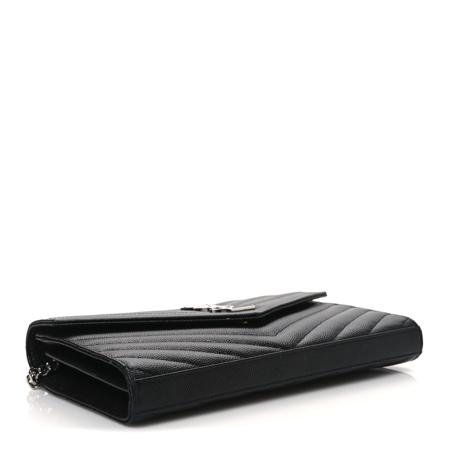 Grain De Poudre Matelasse Chevron Monogram Chain Wallet Black