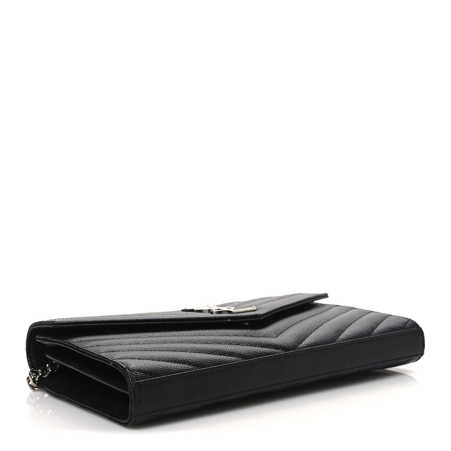 Saint Laurent Grain De Poudre Matelasse Chevron Monogram Chain Wallet Black 4 of 12