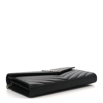 Saint Laurent Grain De Poudre Matelasse Chevron Monogram Chain Wallet Black 4 of 12