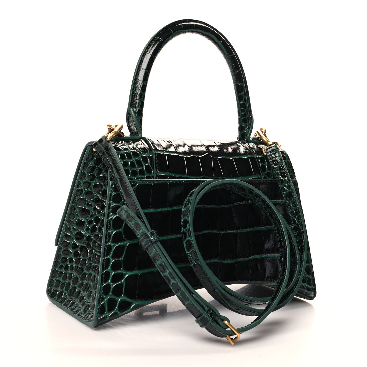 Balenciaga Shiny Calfskin Crocodile Embossed Small Hourglass Top Handle Bag Forest Green 3 of 10