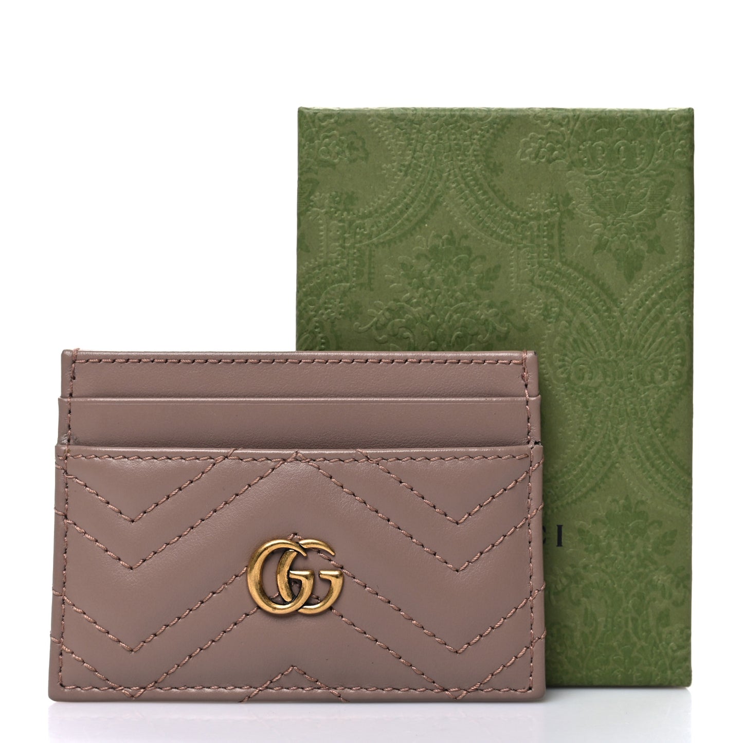 Calfskin Matelasse GG Marmont Card Holder Porcelain Rose