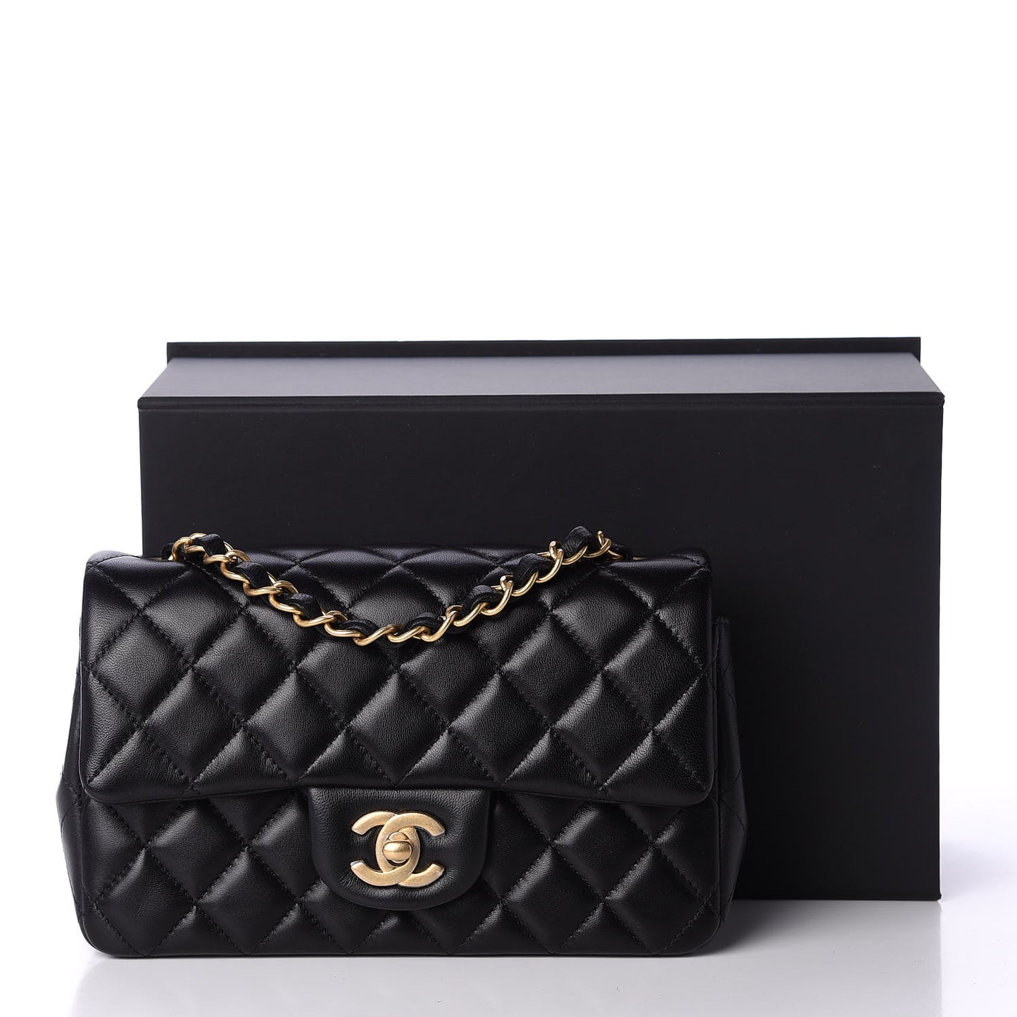 Lambskin Quilted Mini Rectangular Flap Black
