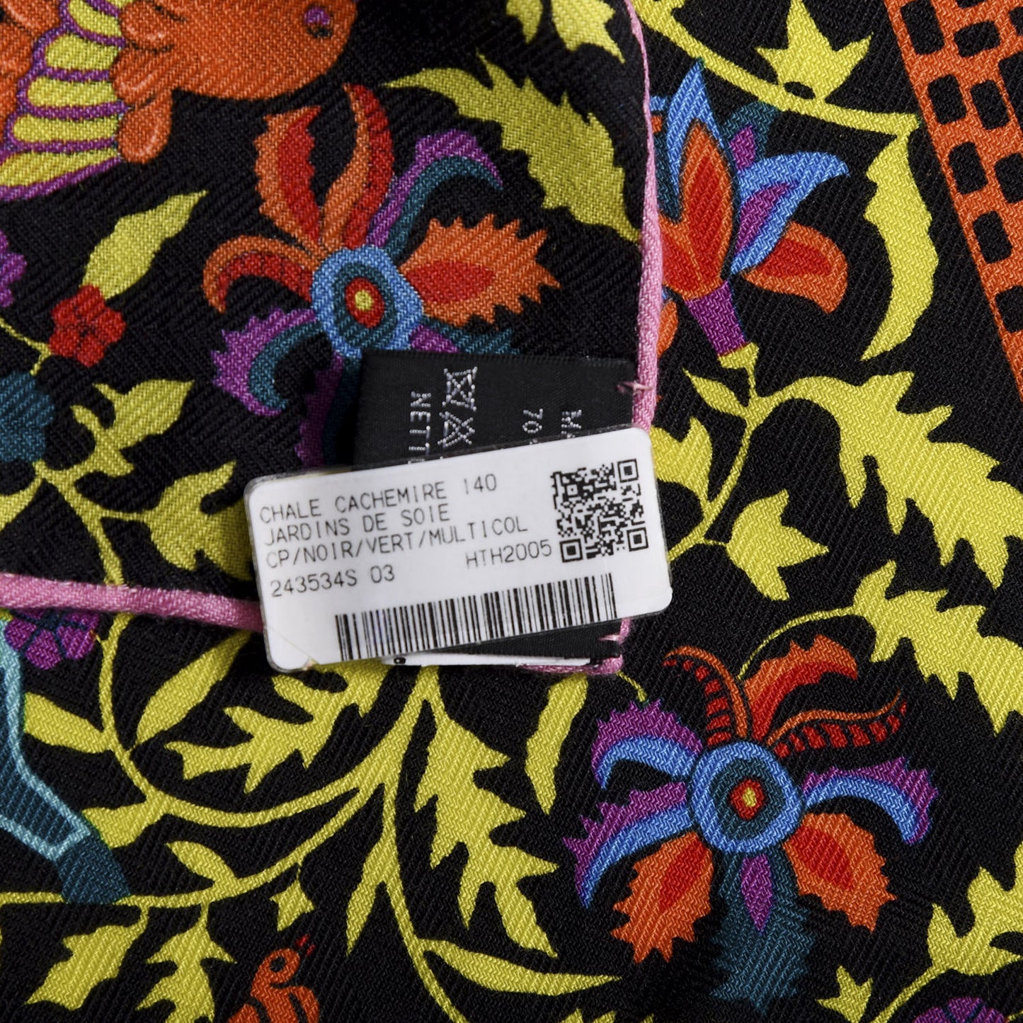 Cashmere Silk Jardins De Soie Shawl 140 Black Vert Multicolor