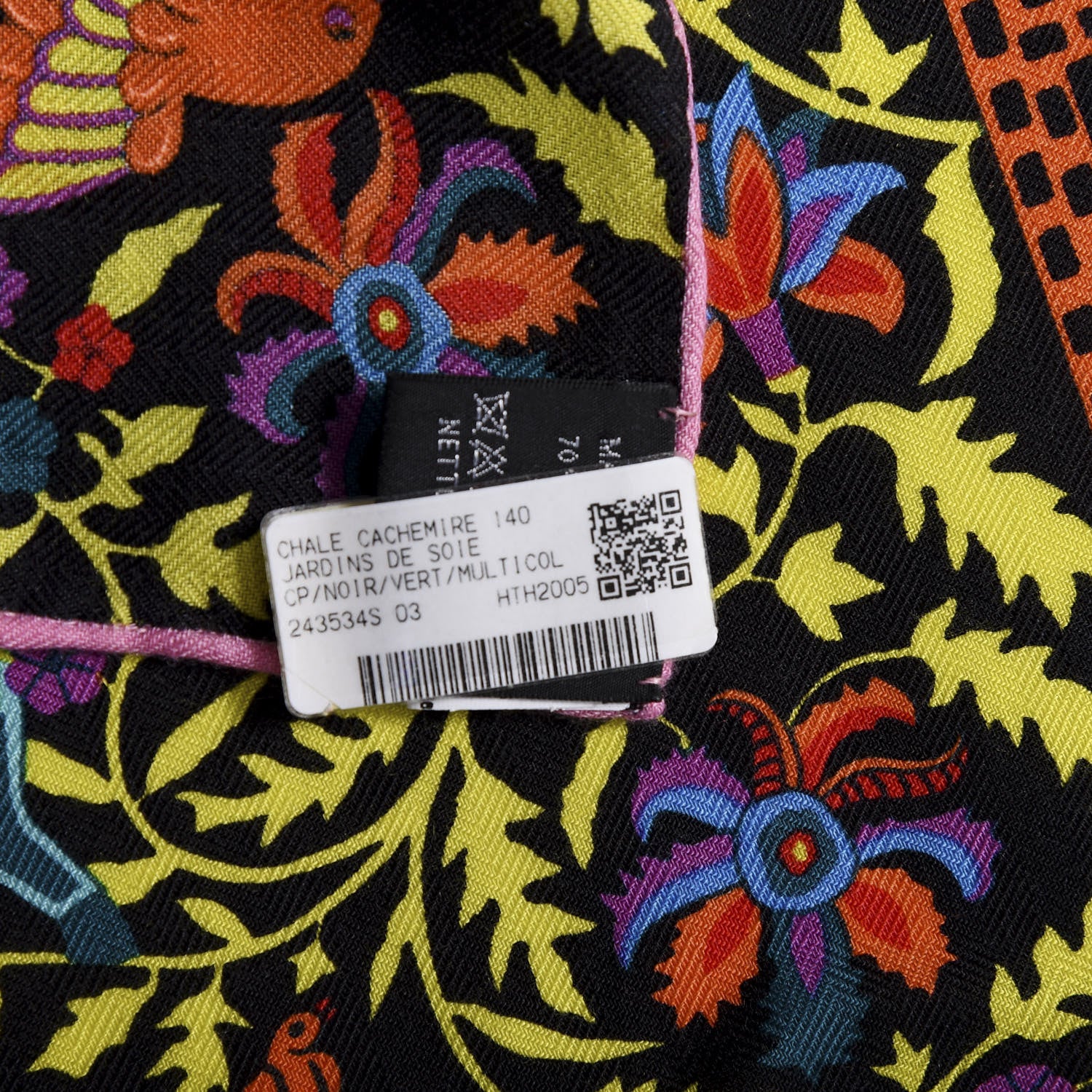 Hermes Cashmere Silk Jardins De Soie Shawl 140 Black Vert Multicolor 3 of 6
