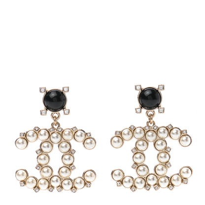 Chanel Resin Crystal Pearl CC Drop Earrings Black Gold 1 of 4