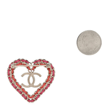 Chanel Lambskin Chain CC Heart Brooch Pink Red Gold 2 of 4