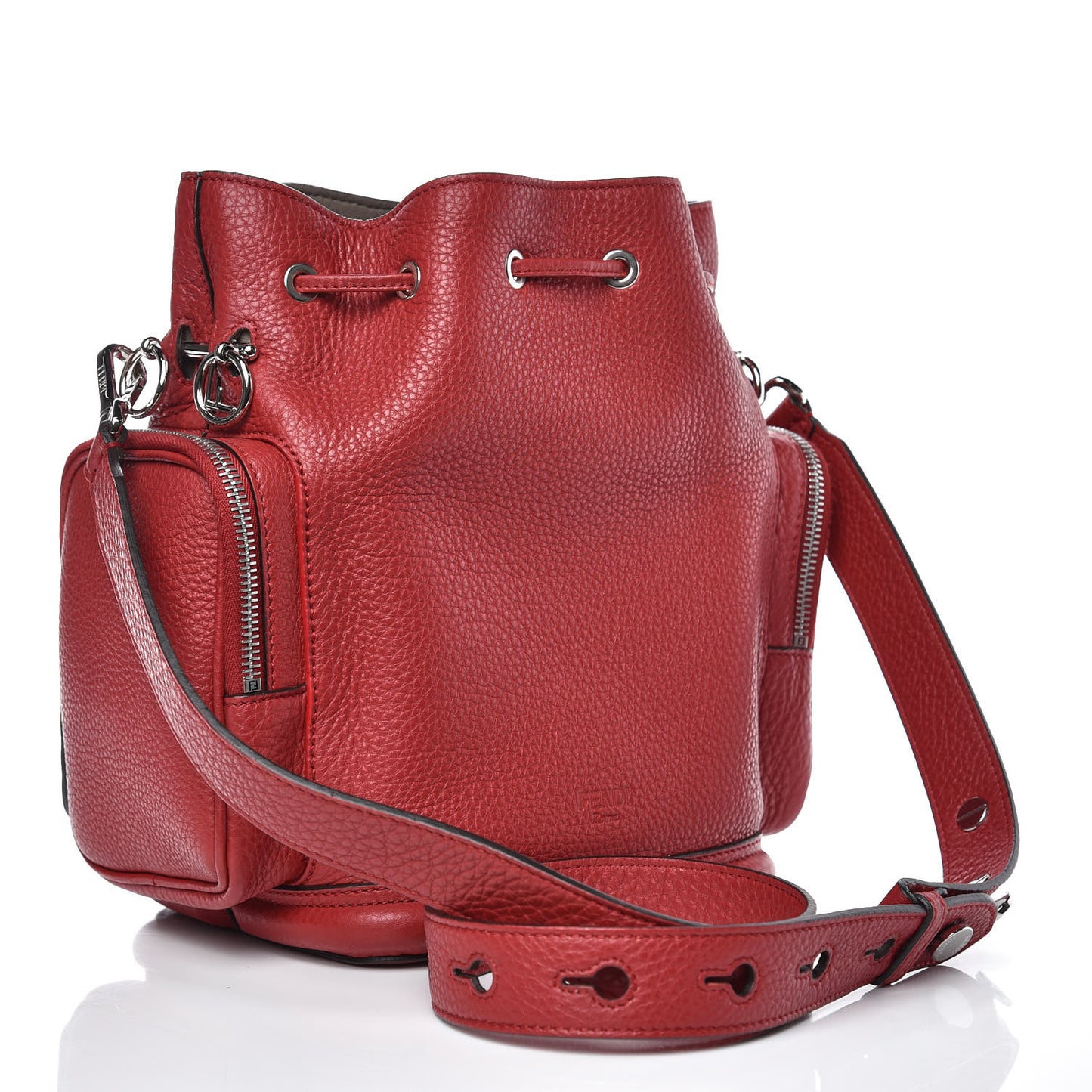 Cuoio Romano Selleria F is Fendi Grande Mon Tresor Pocket Bucket Bag Rosso