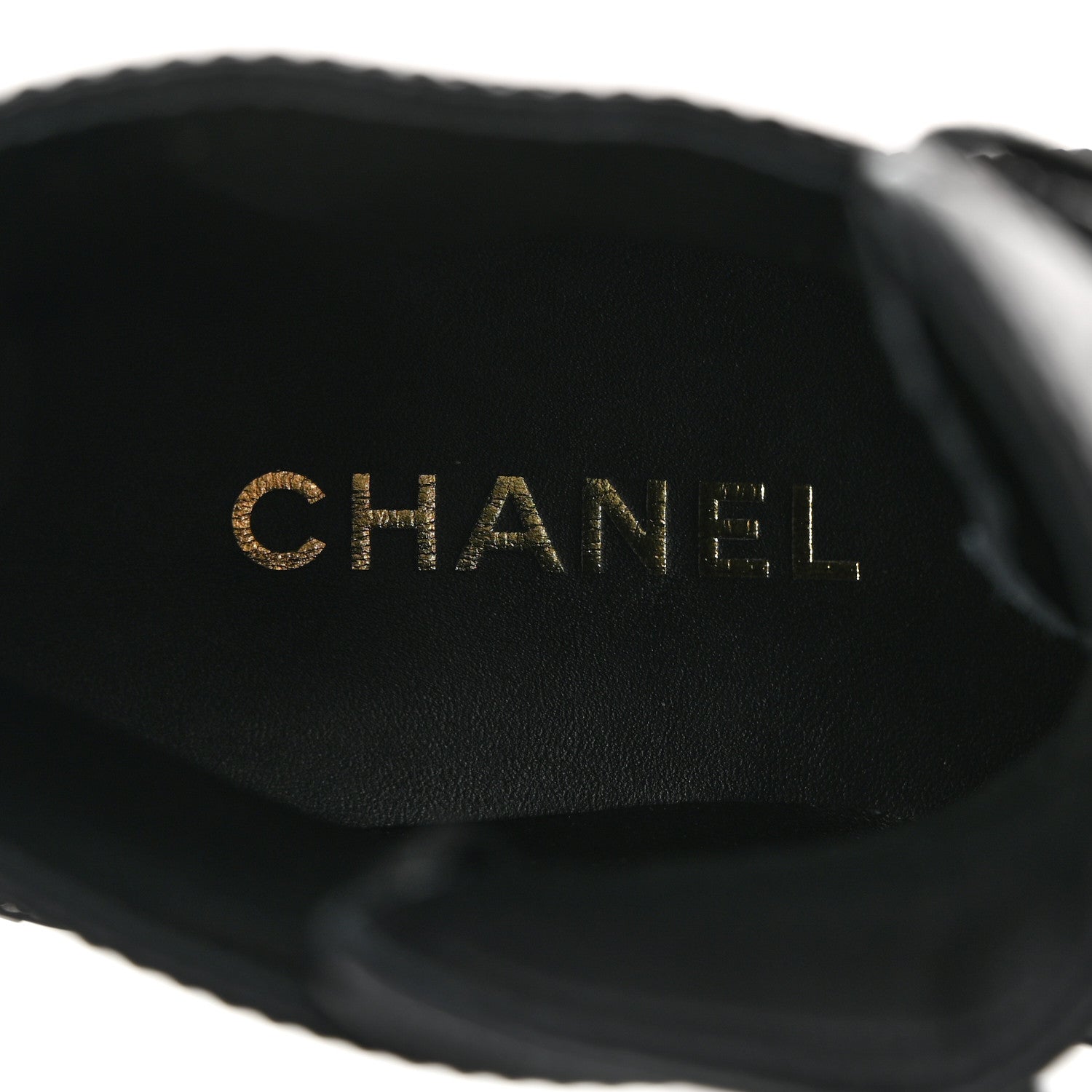 Chanel Grained Calfskin Shiny Calfskin CC Lace Up Combat Boots 37.5 Black 6 of 8