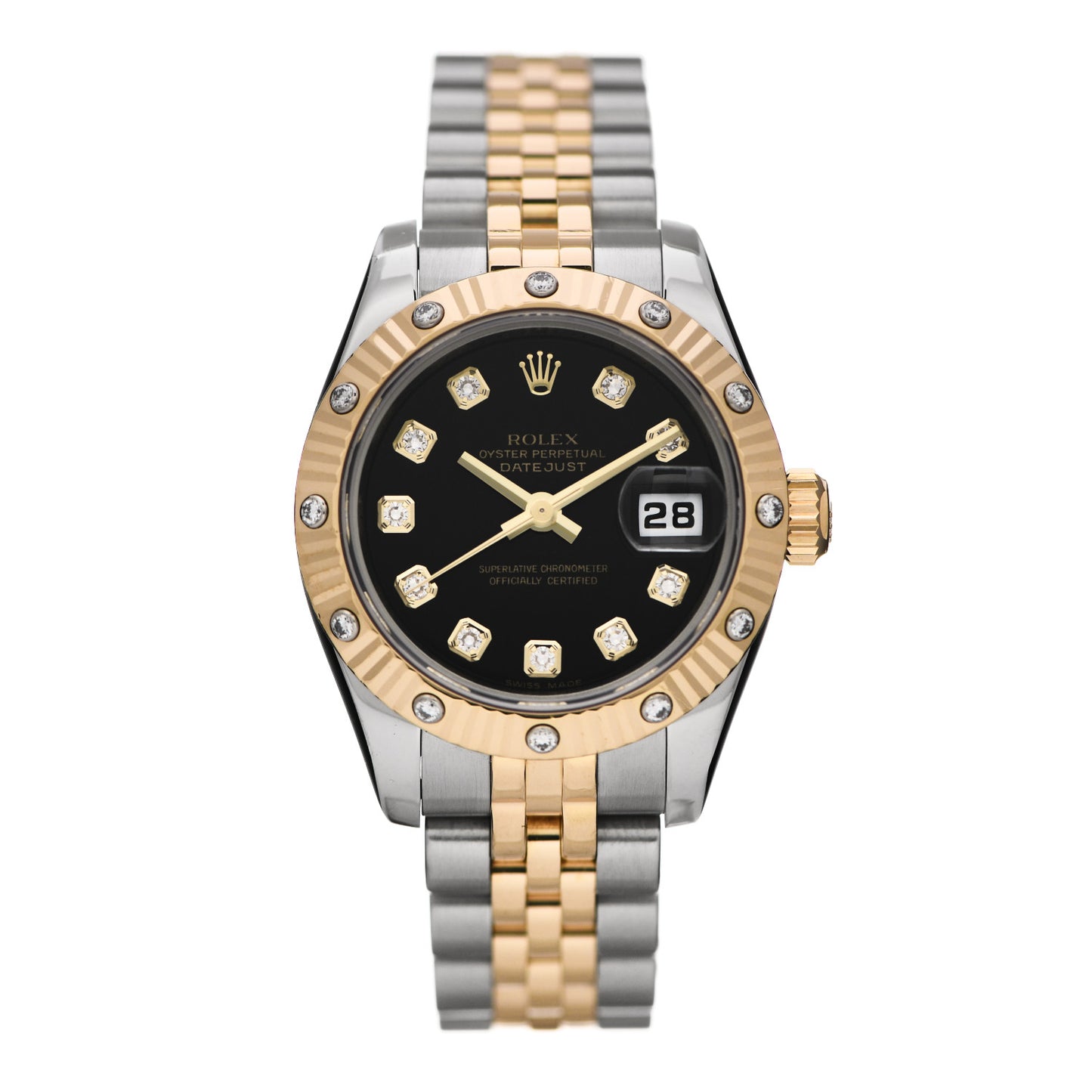 Stainless Steel 18K Yellow Gold Diamond 26mm Oyster Perpetual Datejust Watch Black 179313