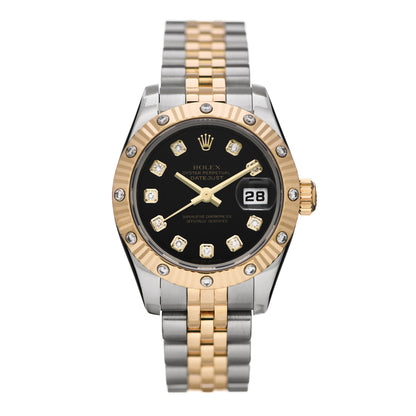 Rolex Stainless Steel 18K Yellow Gold Diamond 26mm Oyster Perpetual Datejust Watch Black 179313 1 of 5