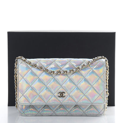 Chanel Iridescent Goatskin Quilted Wallet On Chain WOC Silver 12 of 12