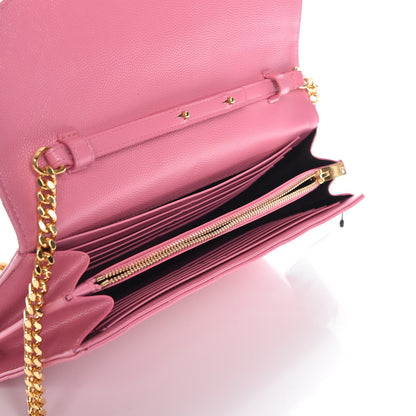 Saint Laurent Grain De Poudre Matelasse Chevron Monogram Chain Wallet Indian Pink 5 of 7
