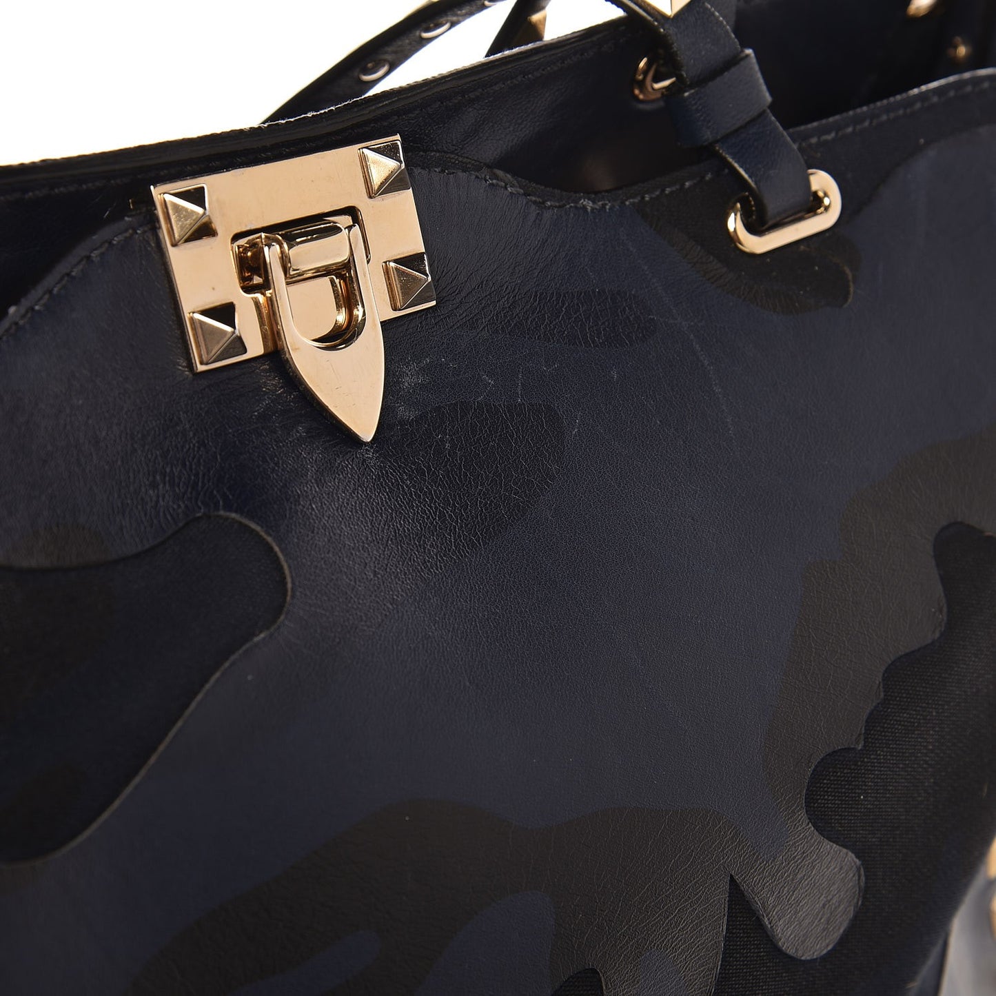 Nappa Canvas Camouflage Medium Rockstud Tote Marine
