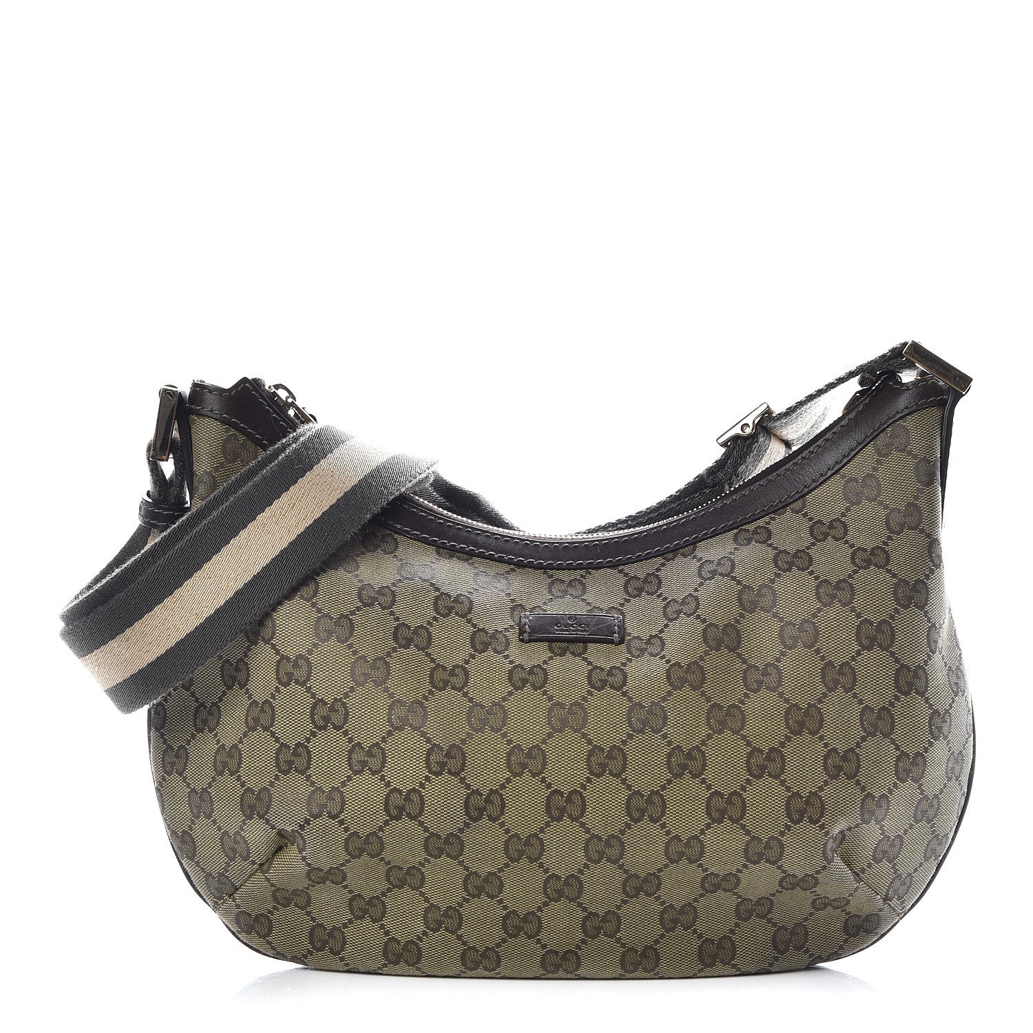 Gucci GG Plus Monogram Web Medium Half Moon Hobo Dark Brown 1 of 10
