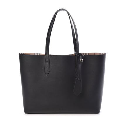 Burberry Grainy Calfskin Haymarket Check Medium Reversible Tote Black 3 of 13