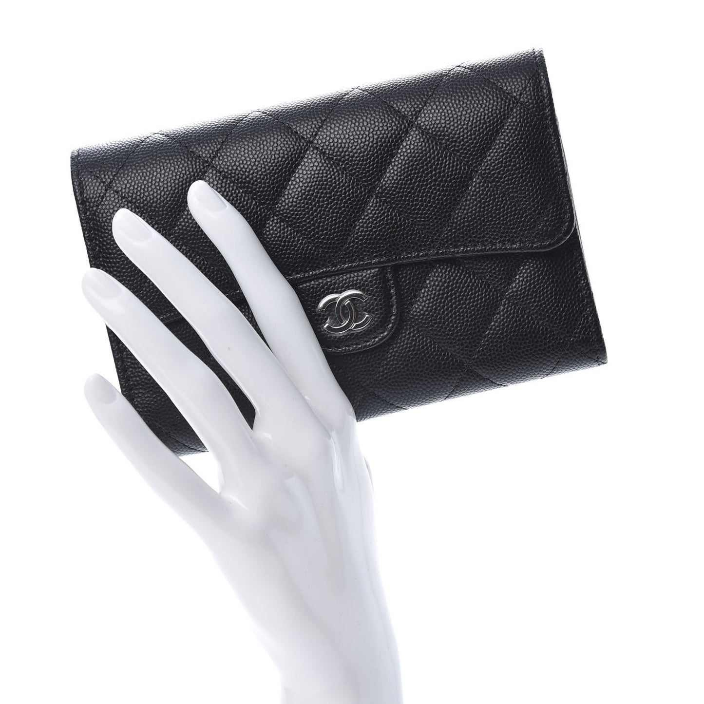 Caviar Quilted Medium Flap Wallet Black