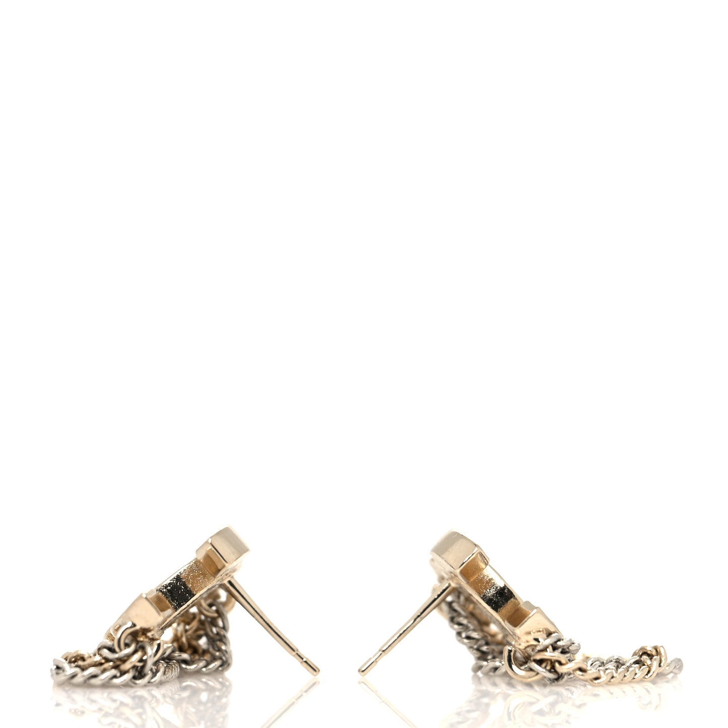 Crystal Chain CC Earrings Gold