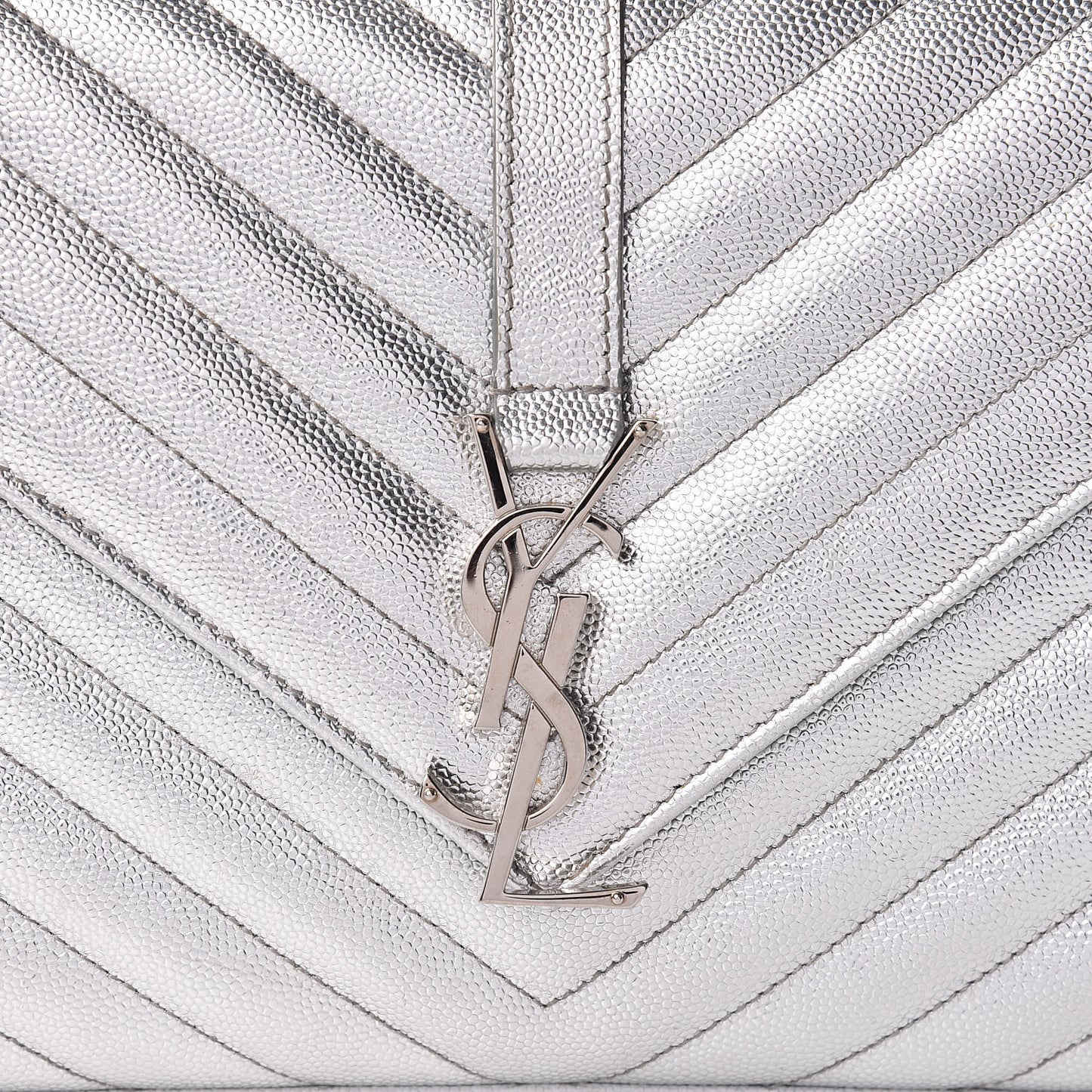 Metallic Grain De Poudre Matelasse Medium Monogram Satchel Silver