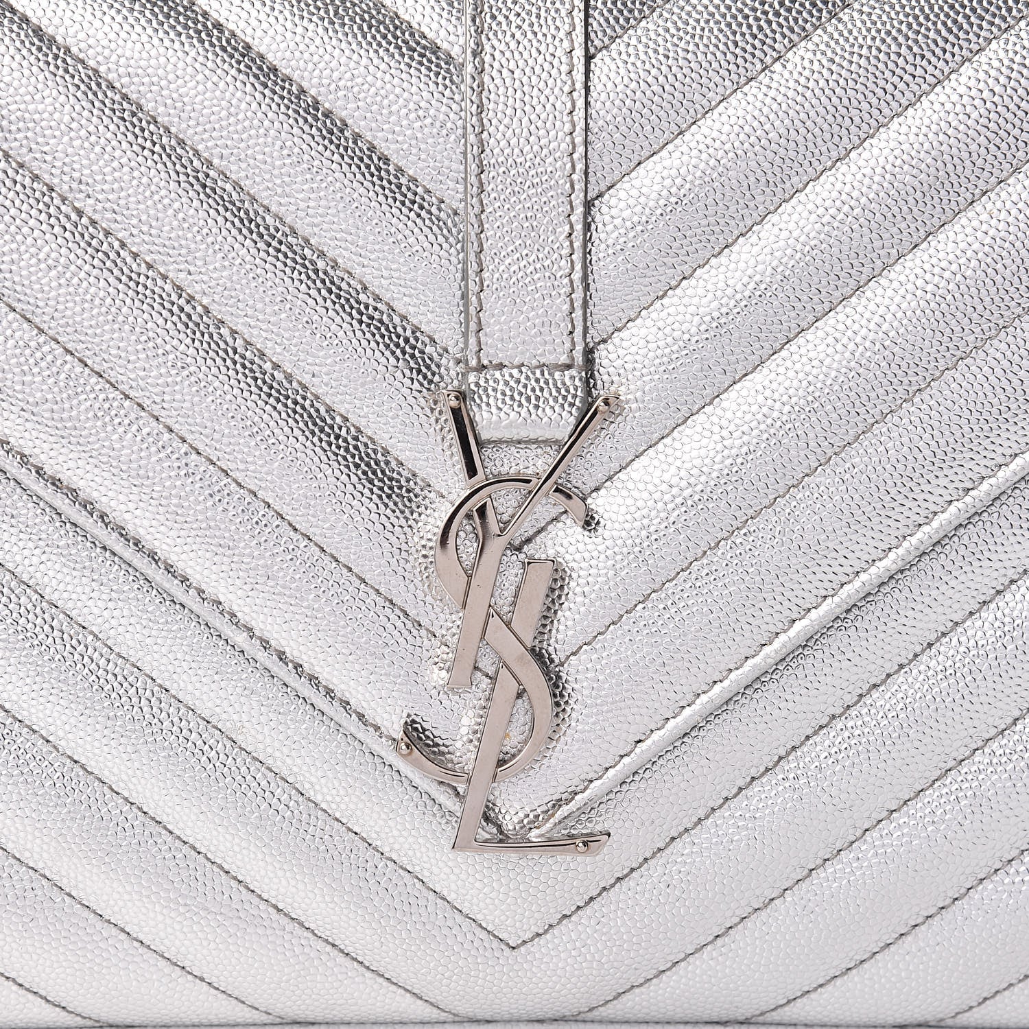 Saint Laurent Metallic Grain De Poudre Matelasse Medium Monogram Satchel Silver 7 of 19